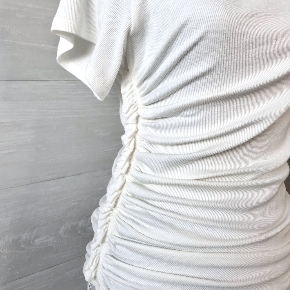ATLEIN Paris Asymmetric Gathered Ribbed Stretch Viscose T-Shirt